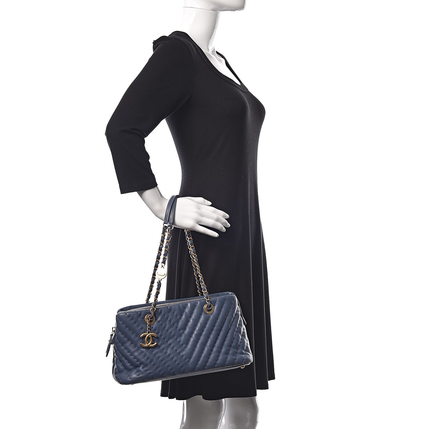 Calfskin Chevron Quilted Surpique Tote Blue