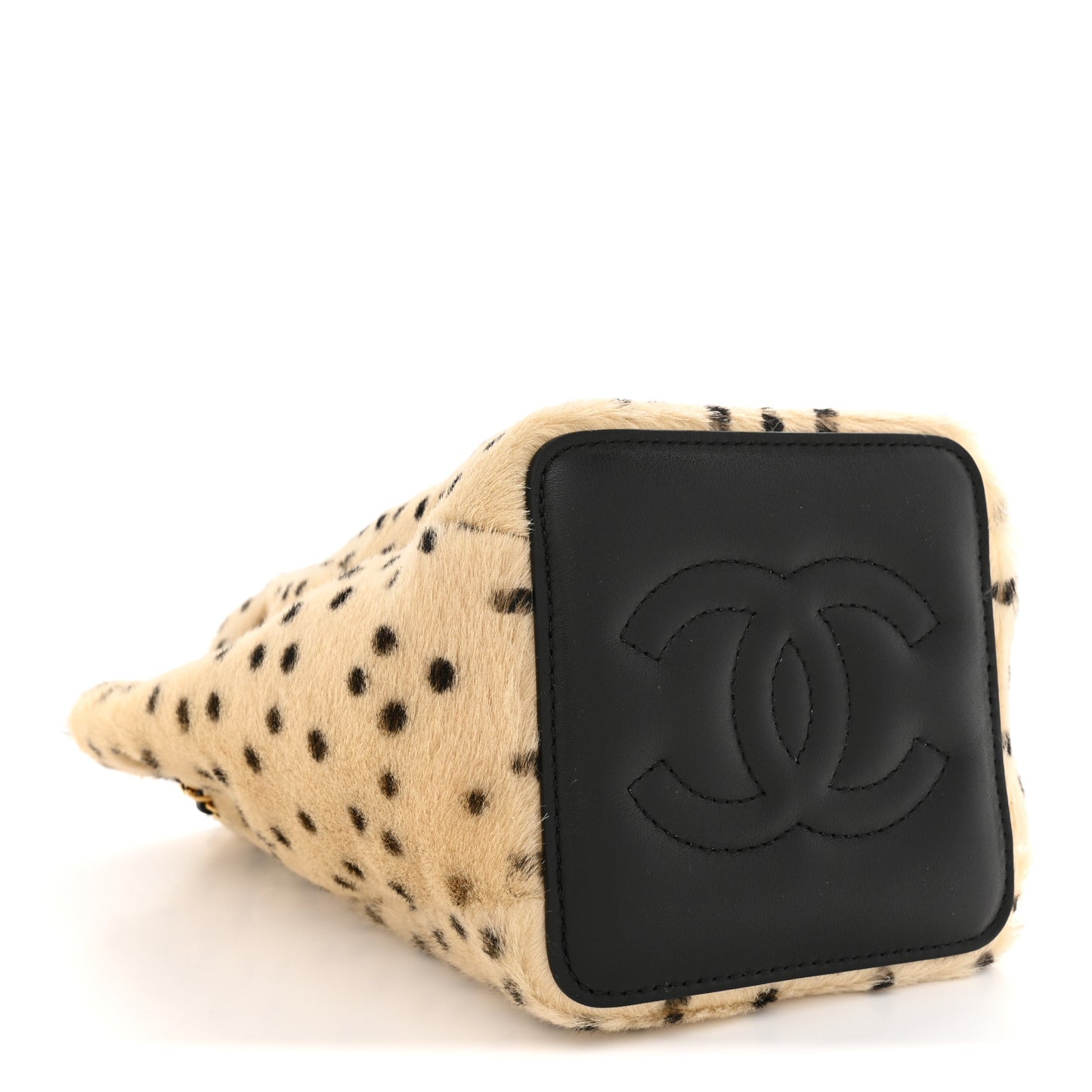Pony Hair Cheetah Printed CC Chain Bucket Bag Light Beige Black