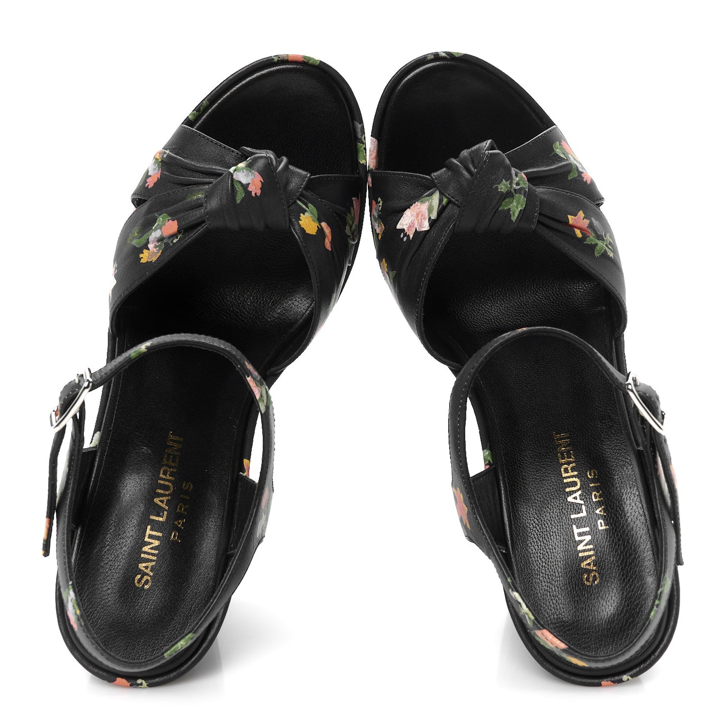 Nappa Calfskin Grunge Flower Printed Candy 85 Platform Wedge Sandals 37.5 Black Multicolor