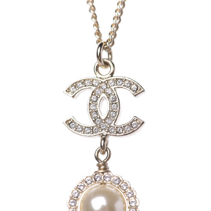Chanel Crystal Pearl CC Lace Camellia Necklace Gold 4 of 8