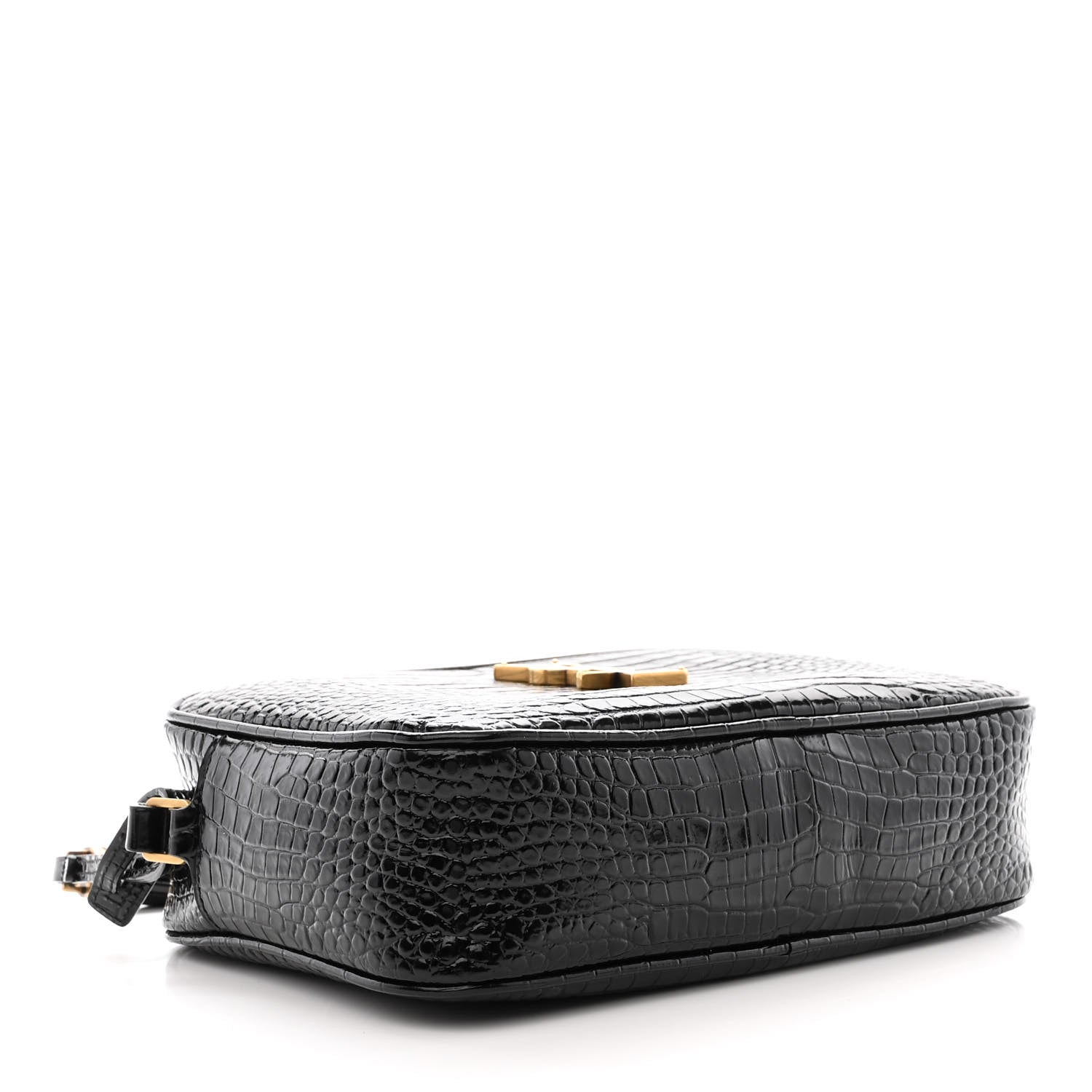Saint Laurent Patent Calfskin Crocodile Embossed Monogram Lou Camera Bag Black 4 of 12