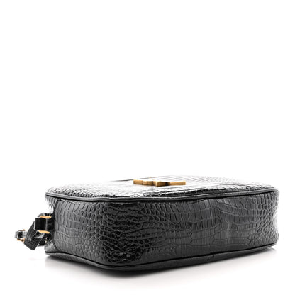 Saint Laurent Patent Calfskin Crocodile Embossed Monogram Lou Camera Bag Black 4 of 12