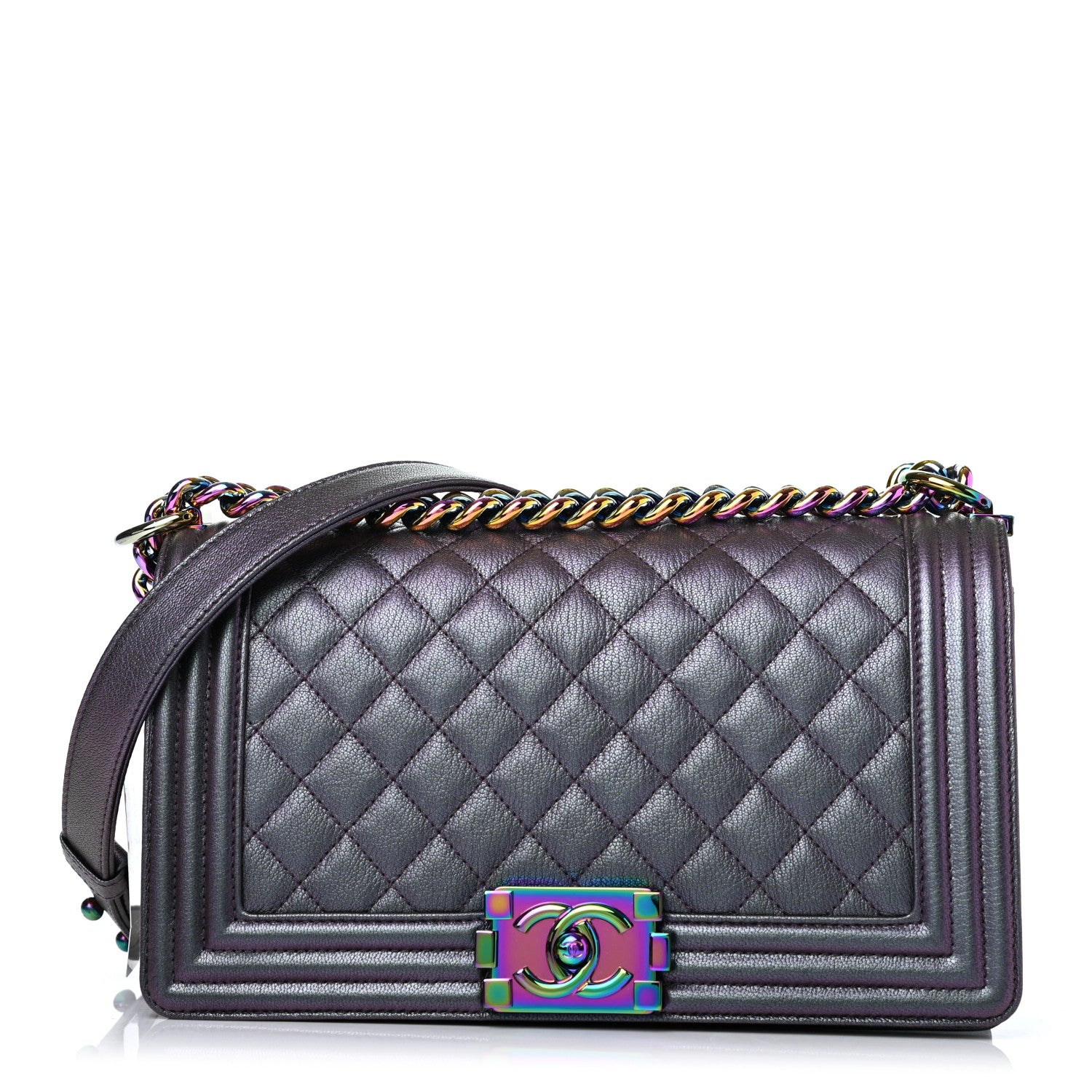 Chanel Iridescent Goatskin Quilted Medium Boy Flap Purple 1 of 4