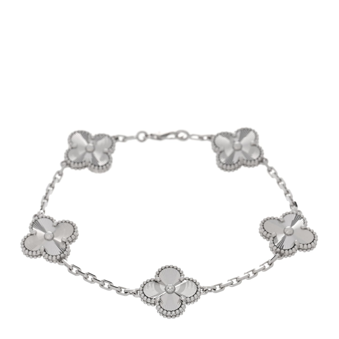 18K White Gold 5 Motifs Guilloche Vintage Alhambra Bracelet