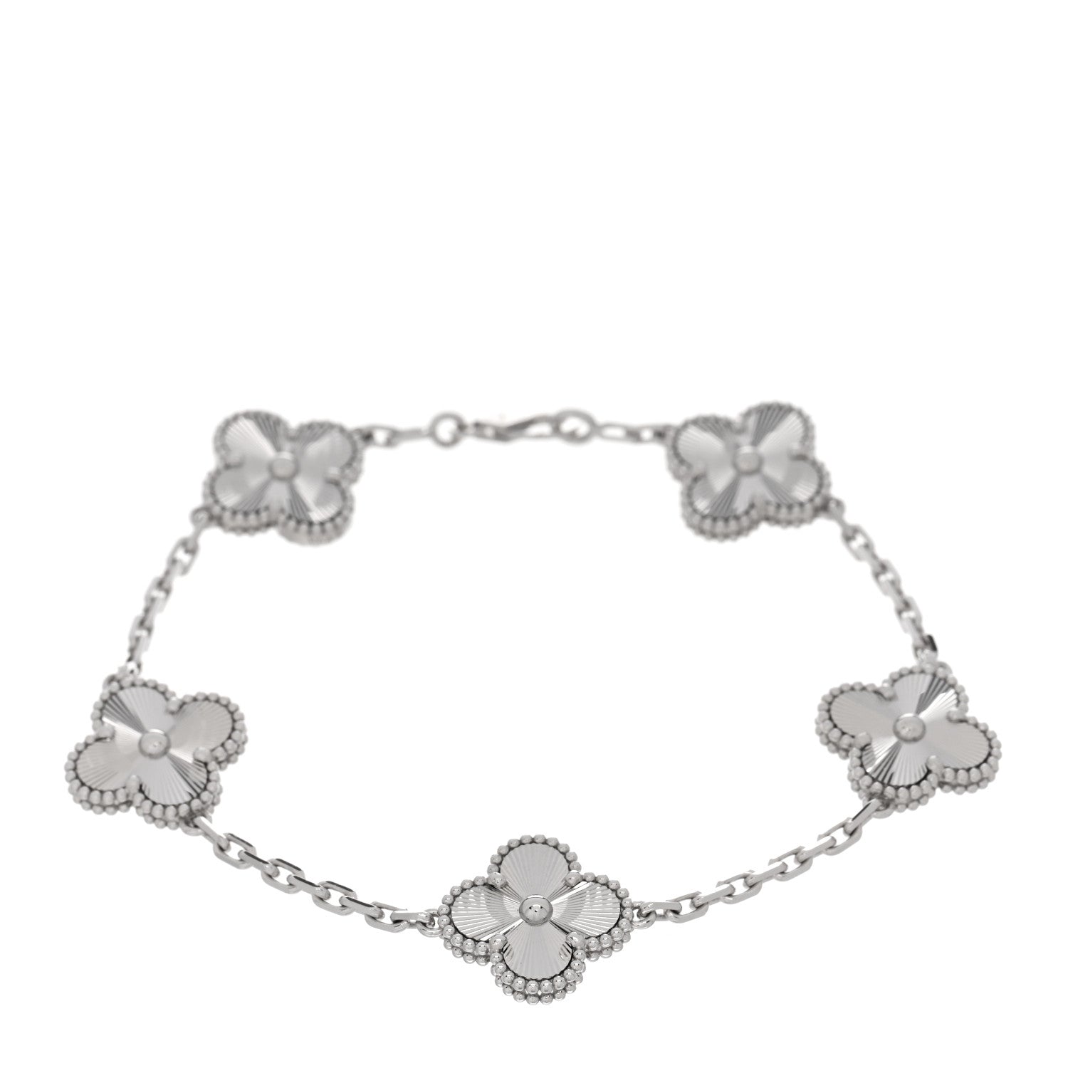 Van Cleef & Arpels 18K White Gold 5 Motifs Guilloche Vintage Alhambra Bracelet 1 of 5