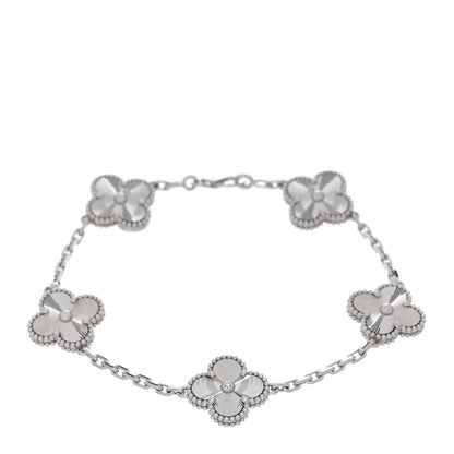Van Cleef & Arpels 18K White Gold 5 Motifs Guilloche Vintage Alhambra Bracelet 1 of 5