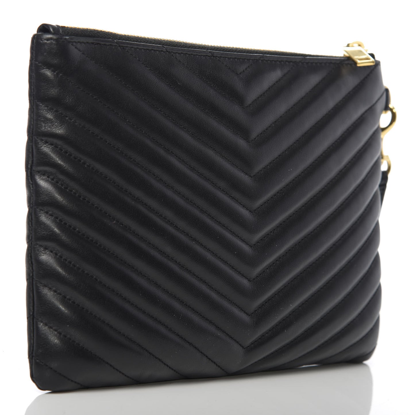 Calfskin Matelasse Chevron Monogram A5 Wristlet Black
