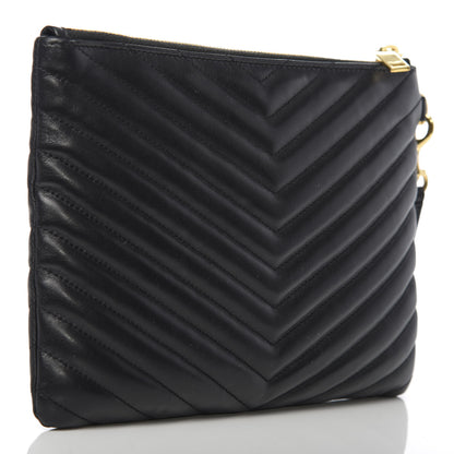Saint Laurent Calfskin Matelasse Chevron Monogram A5 Wristlet Black 2 of 6