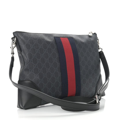Gucci Soft GG Supreme Monogram Appia Calfskin Web East West Messenger Bag Black Grey 2 of 8