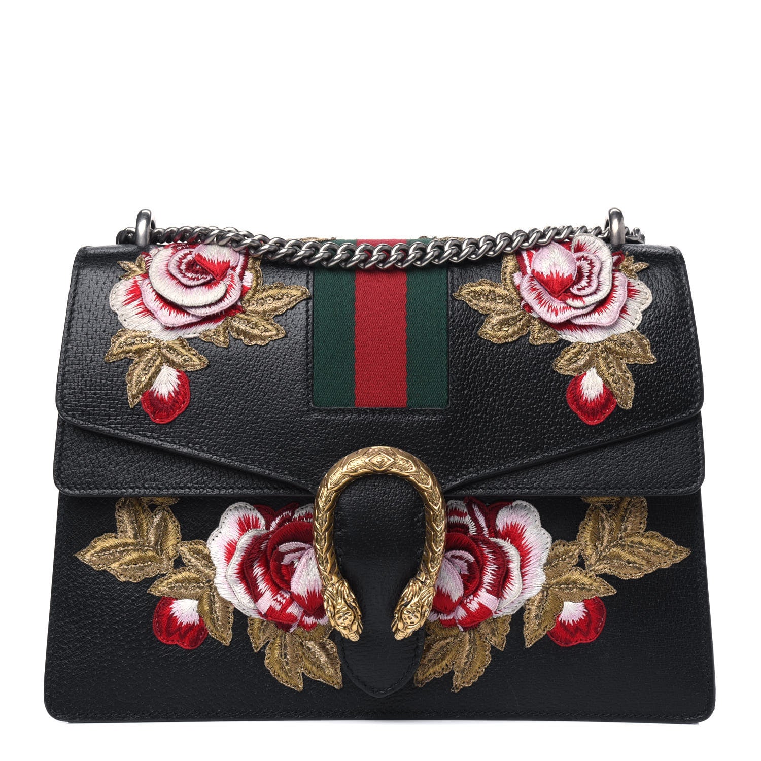Gucci Calfskin Web Floral Embroidered Medium Dionysus Shoulder Bag Black 1 of 7