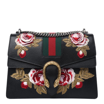 Gucci Calfskin Web Floral Embroidered Medium Dionysus Shoulder Bag Black 1 of 7