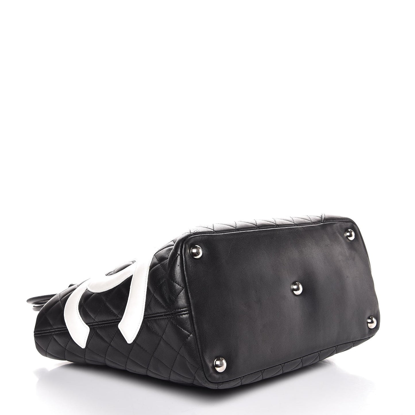 Calfskin Quilted Large Cambon Tote Black White