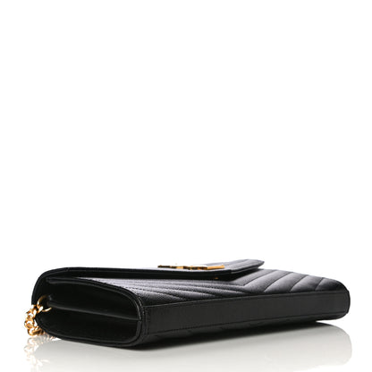 Saint Laurent Grain De Poudre Matelasse Chevron Medium Monogram Chain Wallet Black 4 of 9