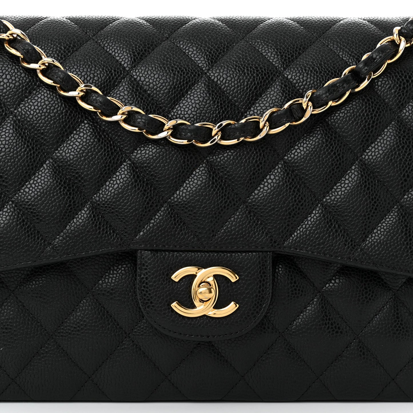 Caviar Quilted Jumbo Double Flap Black