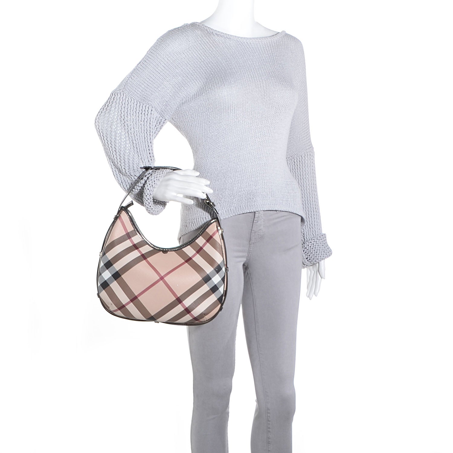 Burberry Patent Supernova Check Small Barton Hobo Metallic 2 of 8