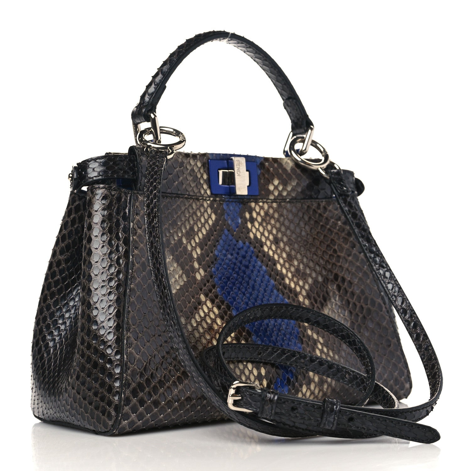 Fendi Snakeskin Mini Peekaboo Iconic Satchel Blue Multicolor 3 of 10