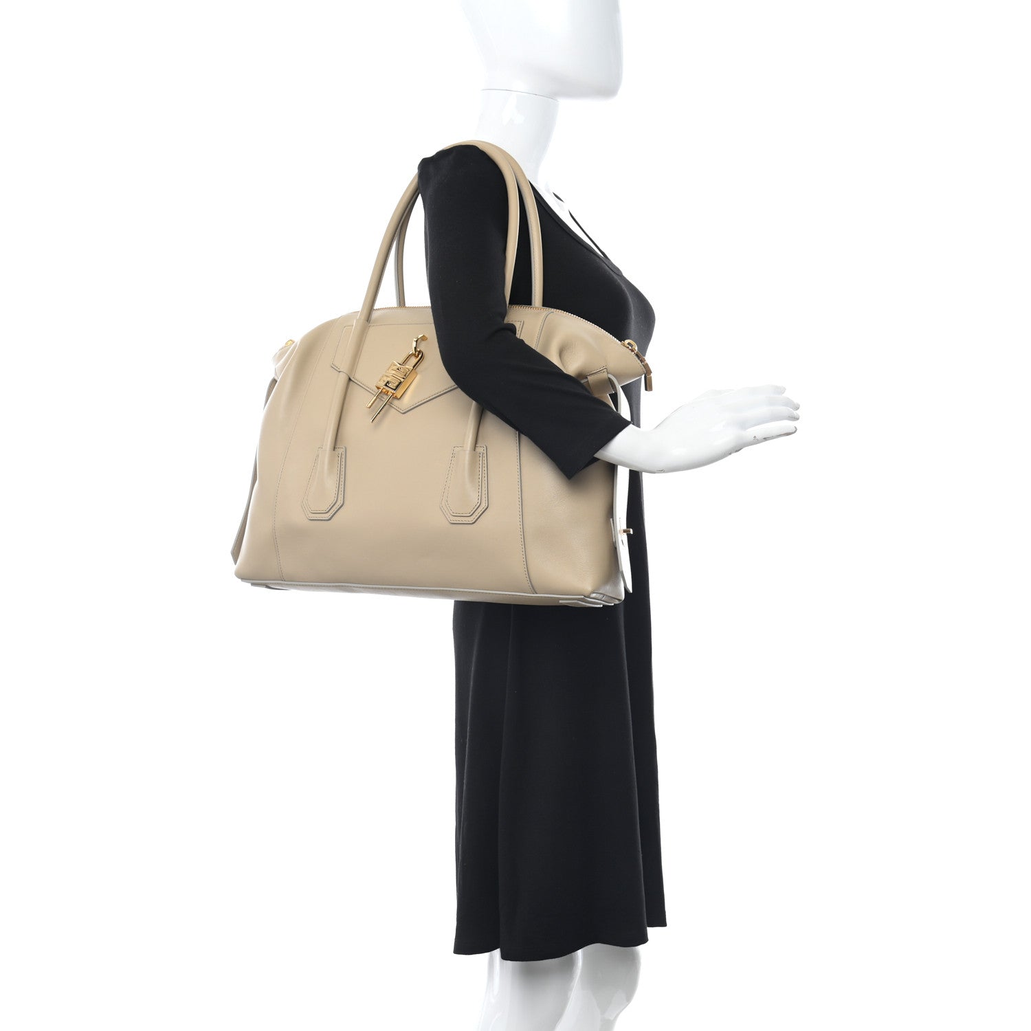 Givenchy Smooth Calfskin Medium Antigona Lock Duffle Bag Beige 2 of 14