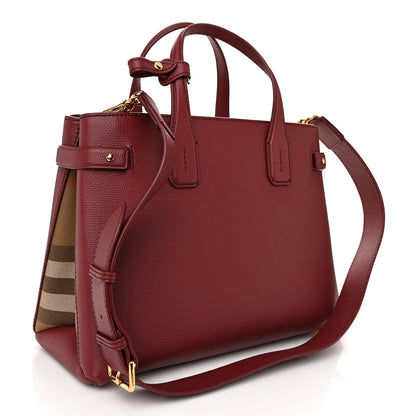 Burberry Grainy Calfskin House Check Medium Banner Tote Crimson 3 of 10