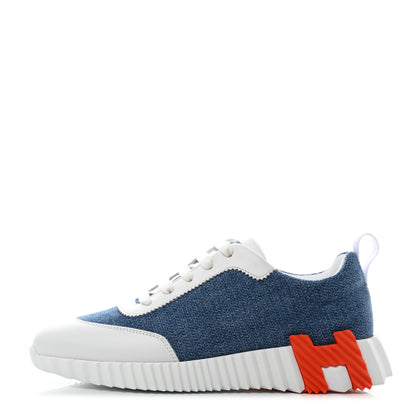 Hermes Denim Suede Goatskin Bouncing Sneakers 36 Bleu Clair White 1 of 8