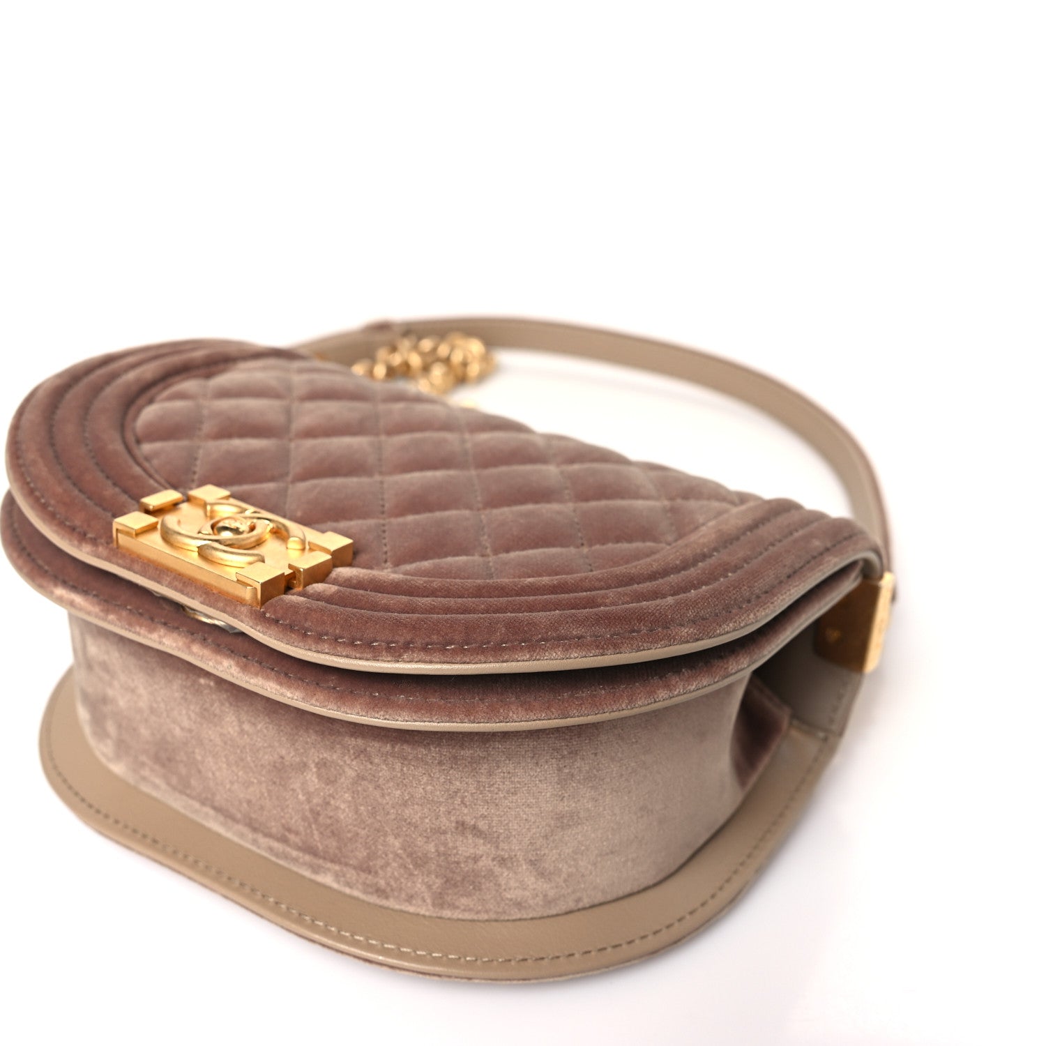 Chanel Velvet Quilted Small Boy Messenger Bag Beige 9 of 9
