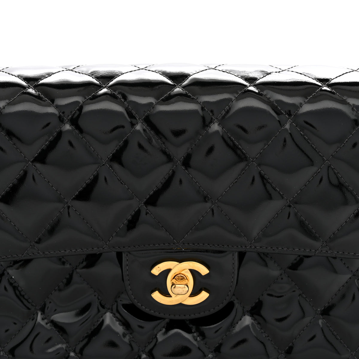 Patent Quilted Double Sided Shoulder Flap Bag Black