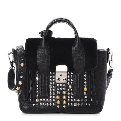 3.1 Phillip Lim 3.1 Textured Calfskin Shearling Studded Mini Pashli Satchel Black 1 of 9