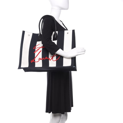 Saint Laurent Canvas Noe Striped Tote Black White 2 of 9