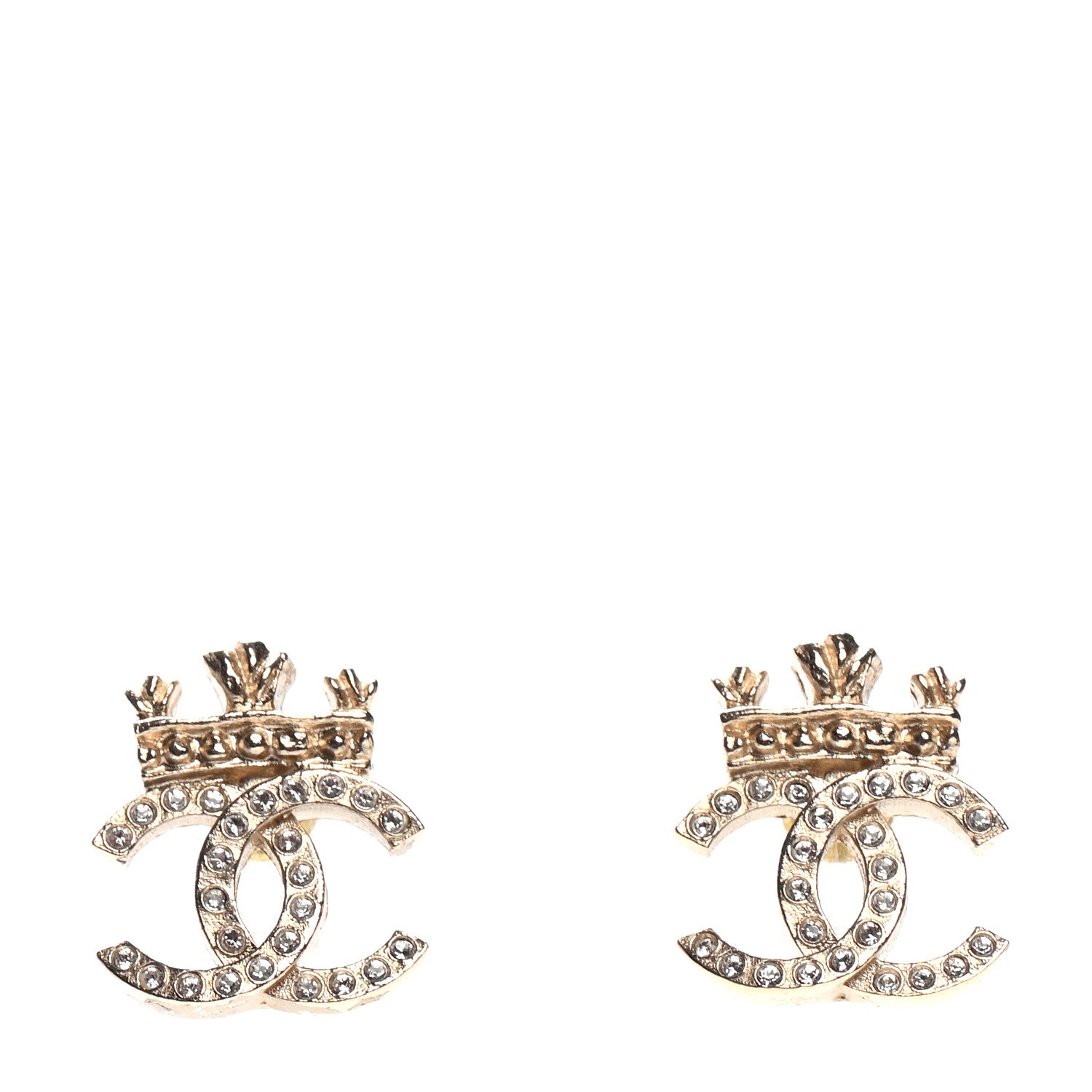 Chanel Crystal CC Crown Earrings Gold 1 of 5