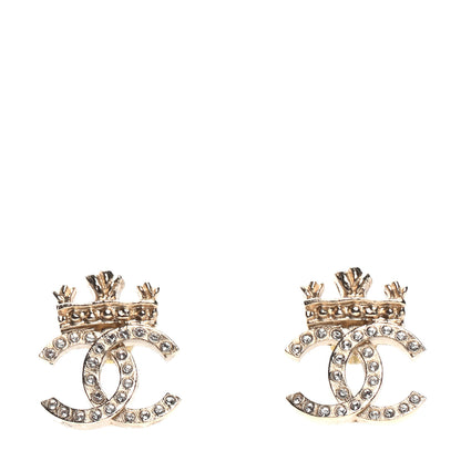 Chanel Crystal CC Crown Earrings Gold 1 of 5