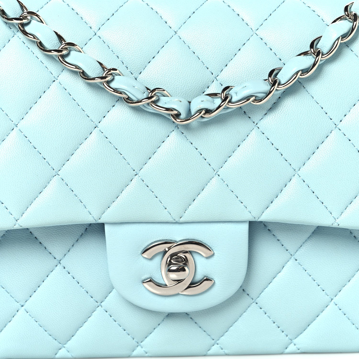 Chanel Lambskin Quilted Medium Double Flap Light Blue 8 of 11