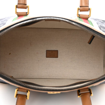 Gucci Monogram Textured Dollar Calfskin Web Medium Bauletto Duffle Top Handle Bag Black Koi Beige 6 of 15
