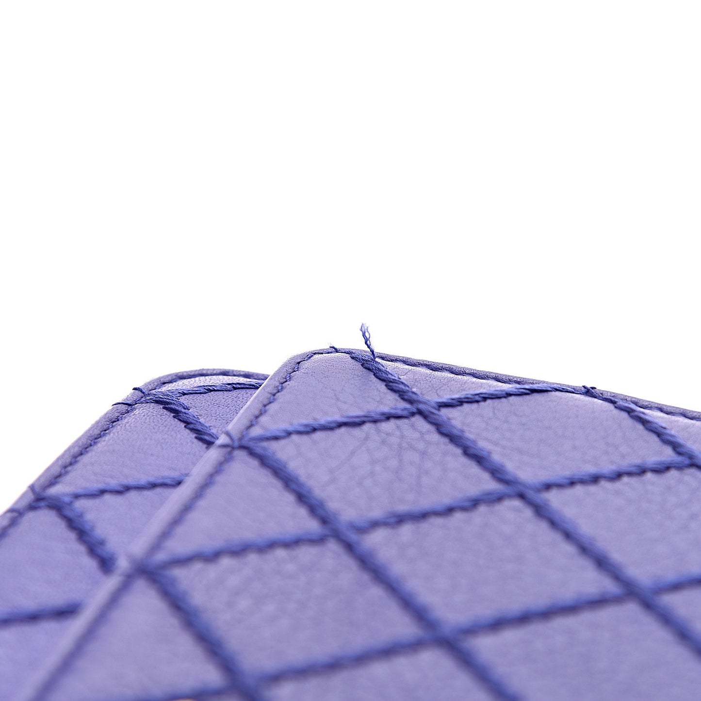 Calfskin Quilted Fancy CC Wallet On Chain WOC Blue