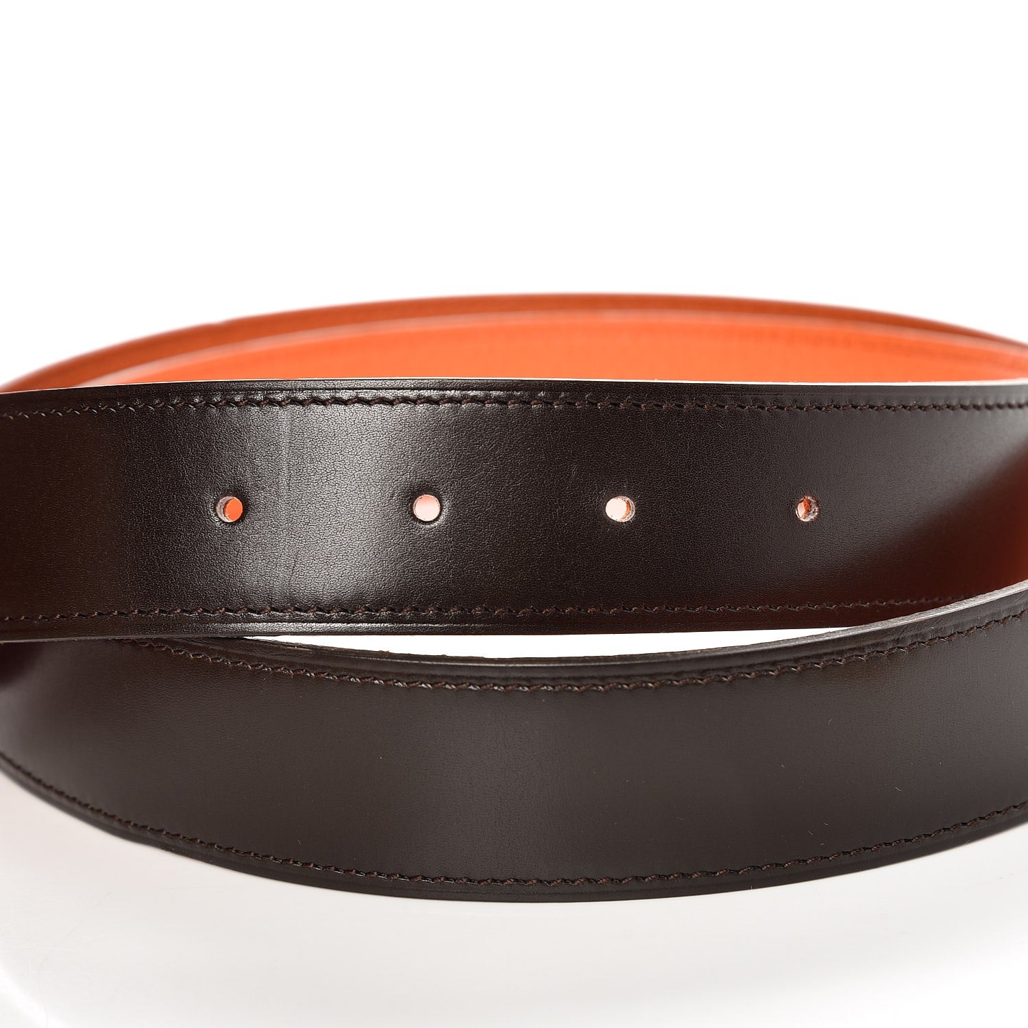 Hermes Box Togo Strie 32mm H Belt 95 Chocolate Orange 5 of 7