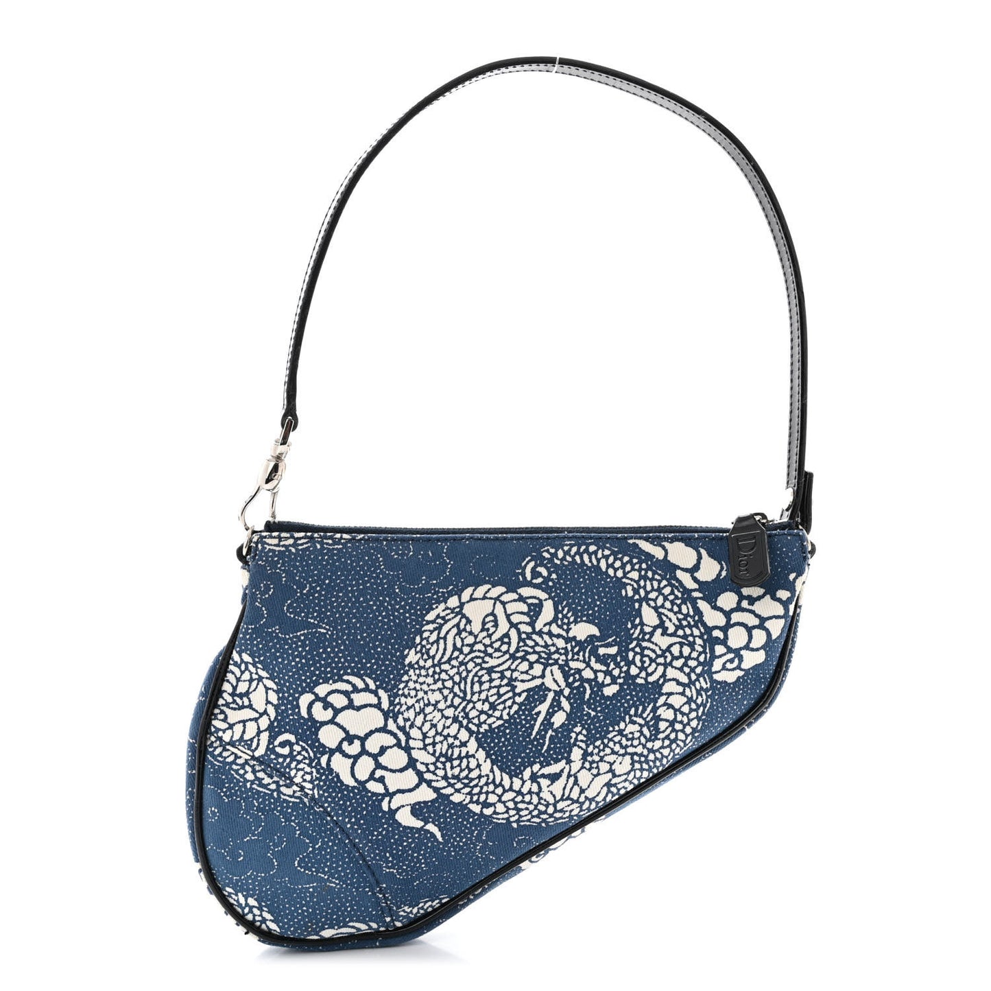 Canvas Dragon Print Mini Saddle Pochette Blue