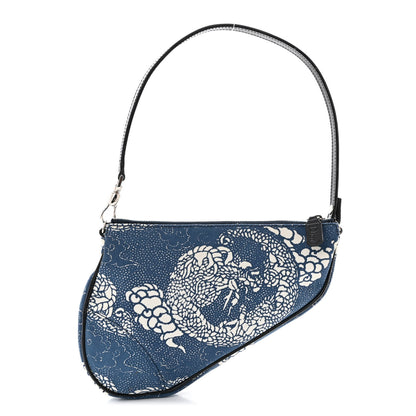 Christian Dior Canvas Dragon Print Mini Saddle Pochette Blue 1 of 10