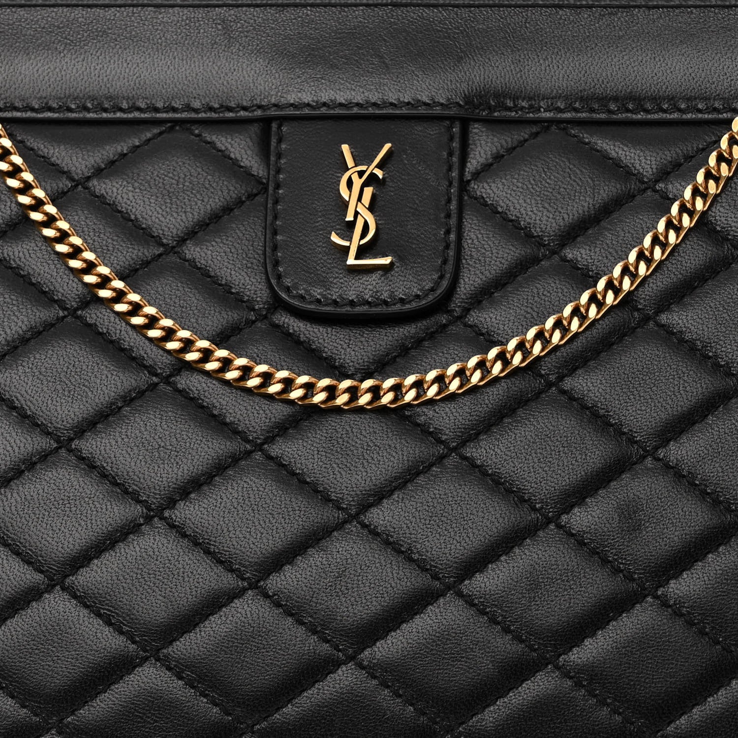 Saint Laurent Lambskin Quilted Monogram Baby Victoire Chain Clutch Bag Black 8 of 12