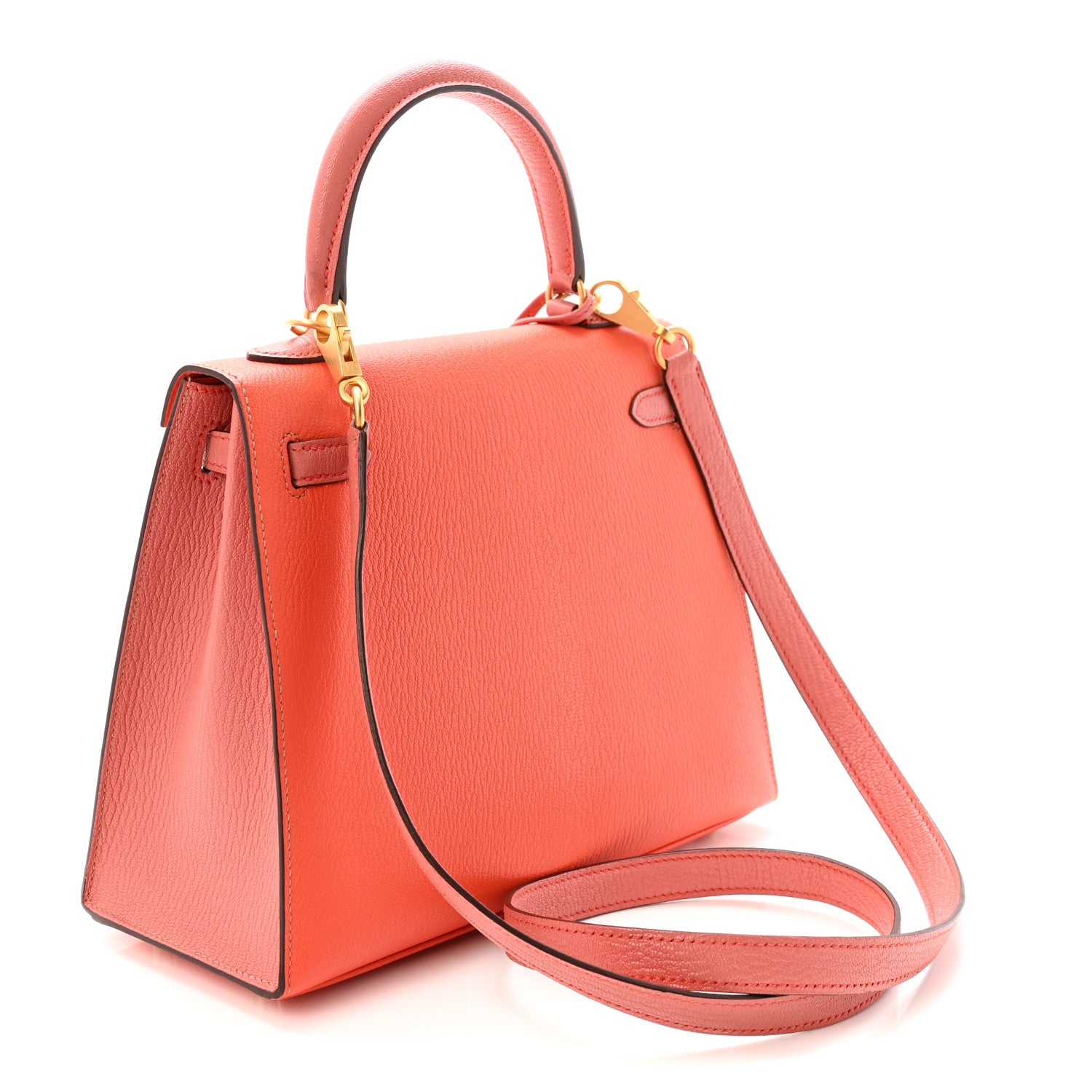 Hermes Chevre Mysore Horseshoe Kelly Sellier 25 Orange Poppy Rose Tea 3 of 10