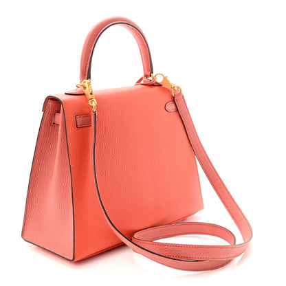 Hermes Chevre Mysore Horseshoe Kelly Sellier 25 Orange Poppy Rose Tea 3 of 10