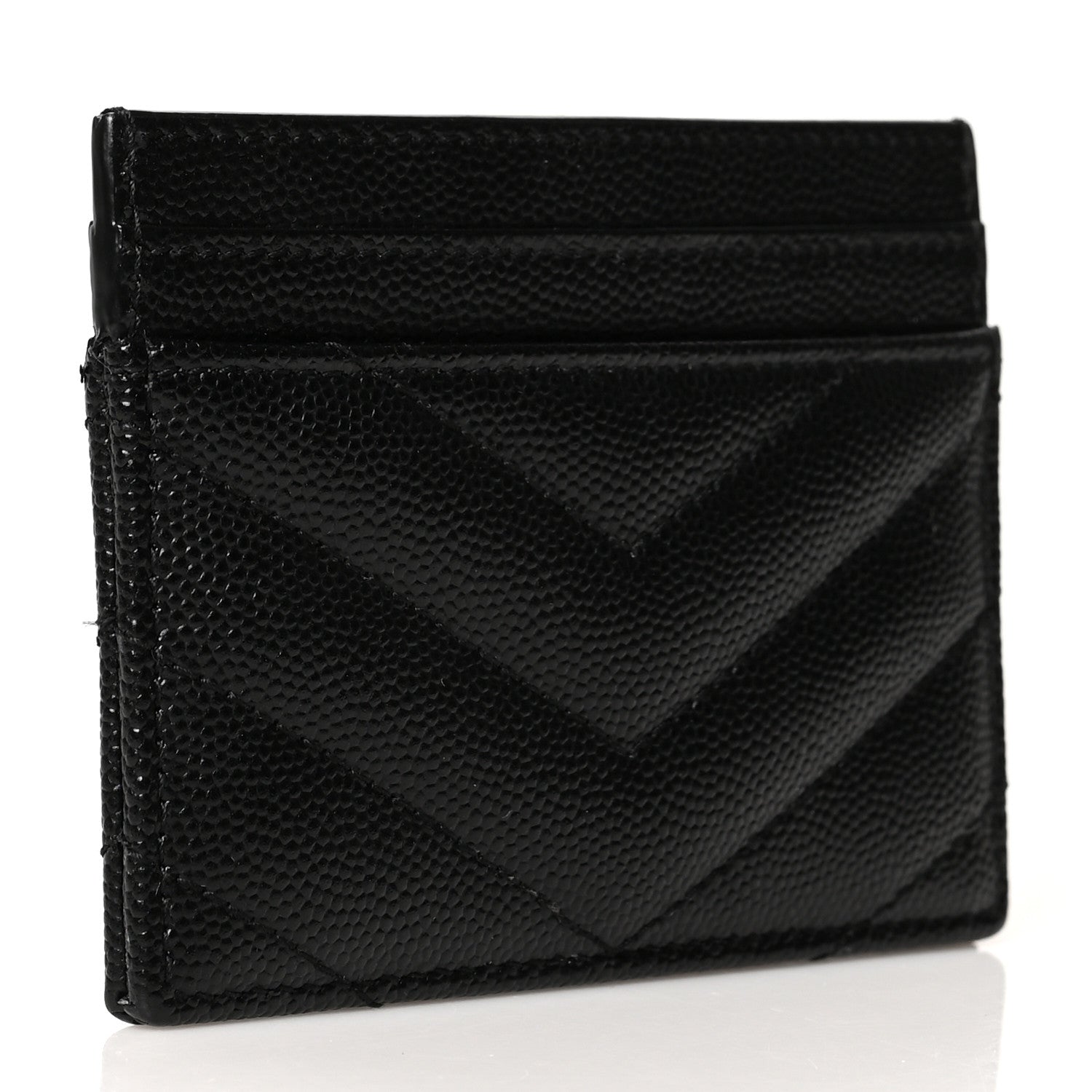 Saint Laurent Grain De Poudre Matelasse Chevron Monogram Credit Card Case Black 3 of 8