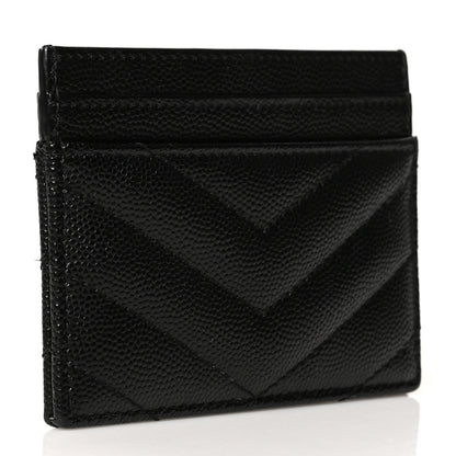 Saint Laurent Grain De Poudre Matelasse Chevron Monogram Credit Card Case Black 3 of 8