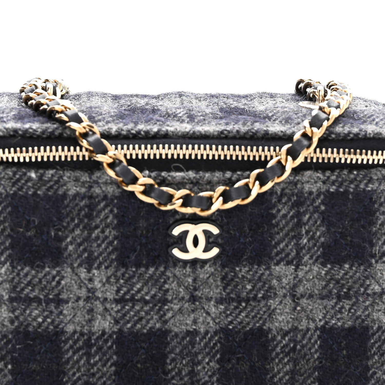 Chanel Wool Plaid Quilted Small Vanity Case With Chain Blue 9 of 12