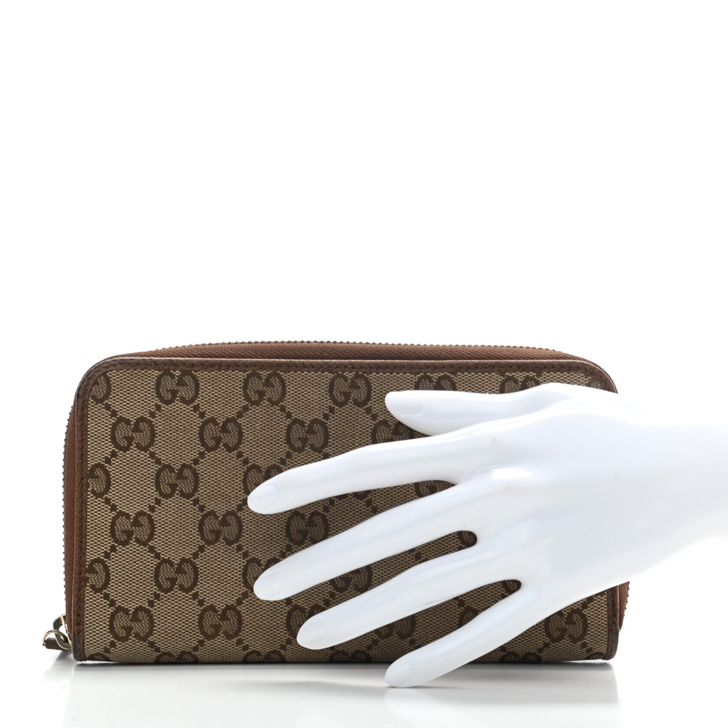 Monogram Dollar Calfskin Zip Around Wallet Beige Ebony Tabacco