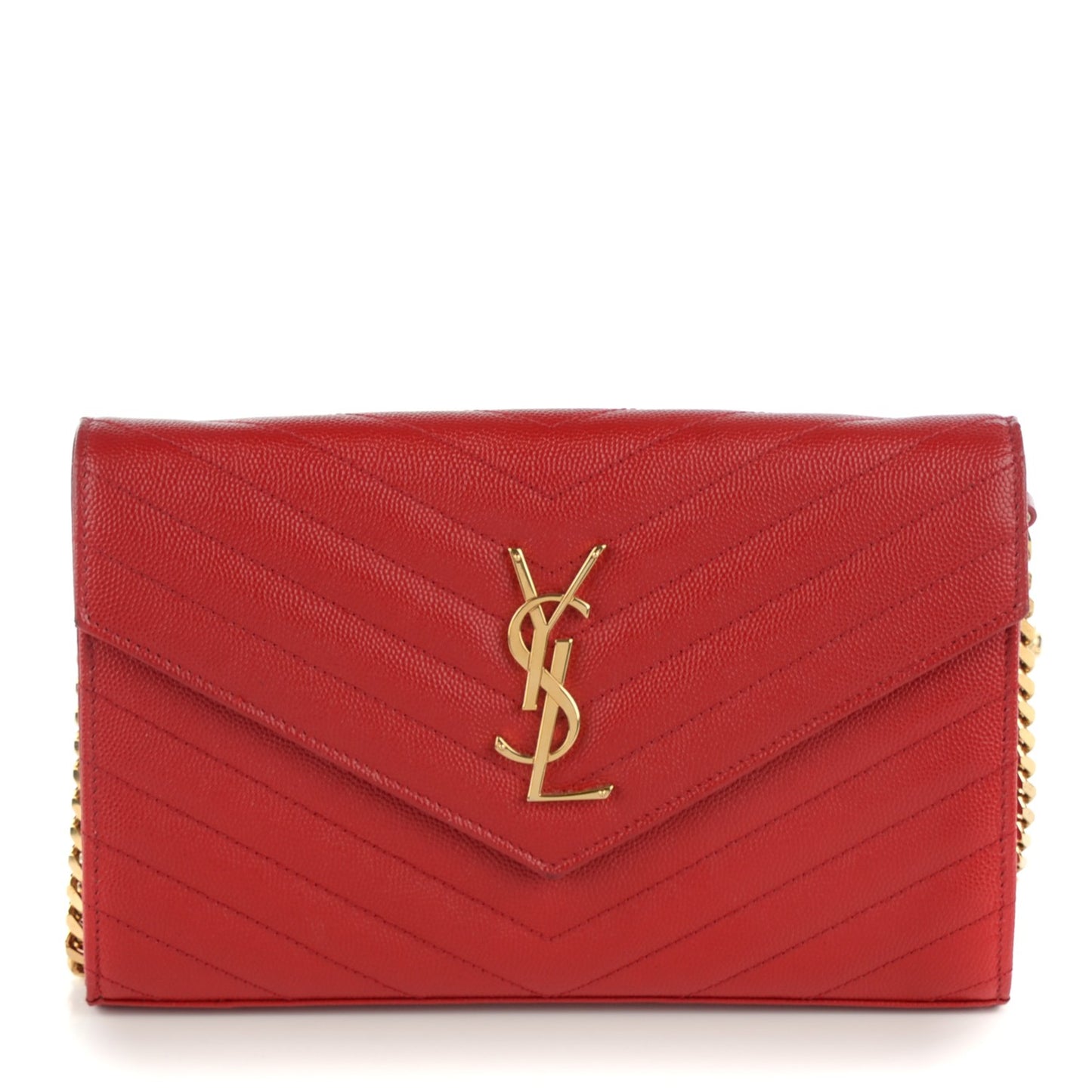 Grain De Poudre Matelasse Chevron Monogram Chain Wallet Red