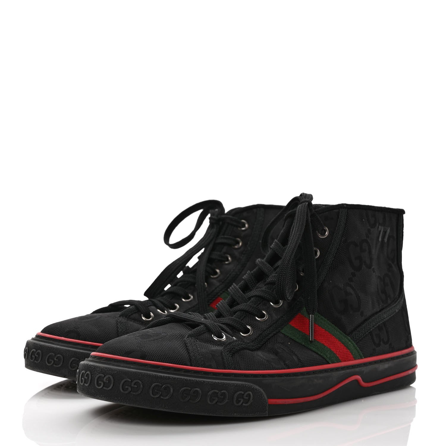 Gucci Econyl Nylon Web Monogram Off The Grid Mens 1977 Tennis High Top Sneakers 9 Black 3 of 7