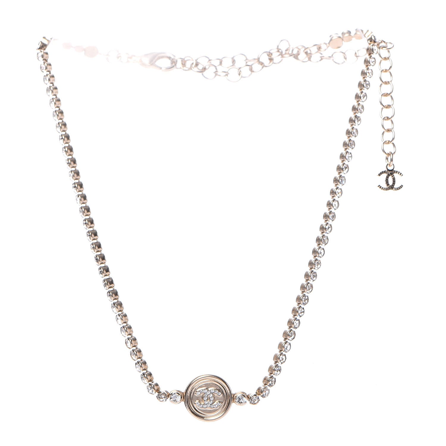 Chanel Crystal CC Chain Short Necklace Gold 3 of 6