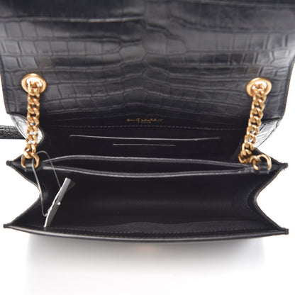 Saint Laurent Calfskin Crocodile Embossed Small Monogram Sunset Black 5 of 11