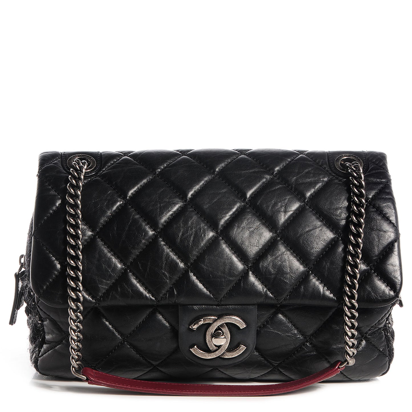 Aged Calfskin Tweed Jumbo New Portobello Flap Black