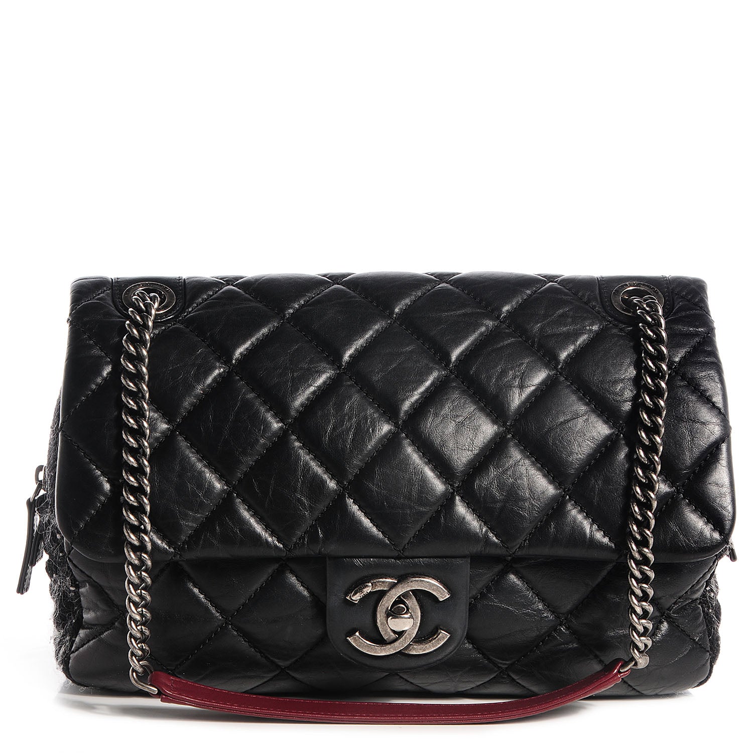 Chanel Aged Calfskin Tweed Jumbo New Portobello Flap Black 1 of 8