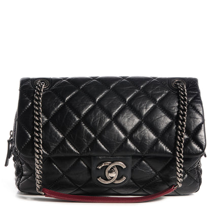 Chanel Aged Calfskin Tweed Jumbo New Portobello Flap Black 1 of 8