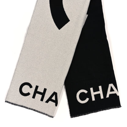 Chanel Cashmere CC Fringe Stole Black White 2 of 3